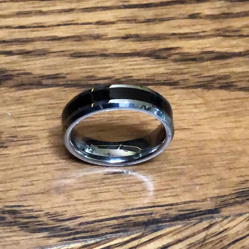 Tungsten Carbide 8mm Comfort Fit Ring with 6mm Black Enamel Inlay